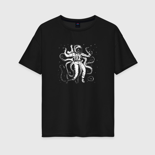 Женская футболка хлопок Oversize Octopusnaut, цвет черный