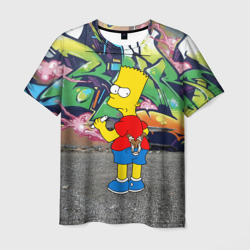 Хулиган Барт Симпсон на фоне стены с граффити – Мужская футболка 3D с принтом купить со скидкой в -23%