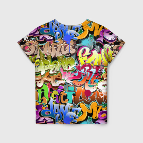Детская футболка 3D с принтом Надпись и краска граффити, вид сзади #1