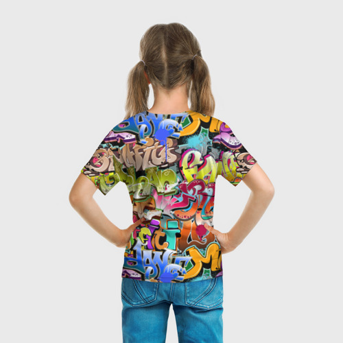 Детская футболка 3D с принтом Надпись и краска граффити, вид сзади #2