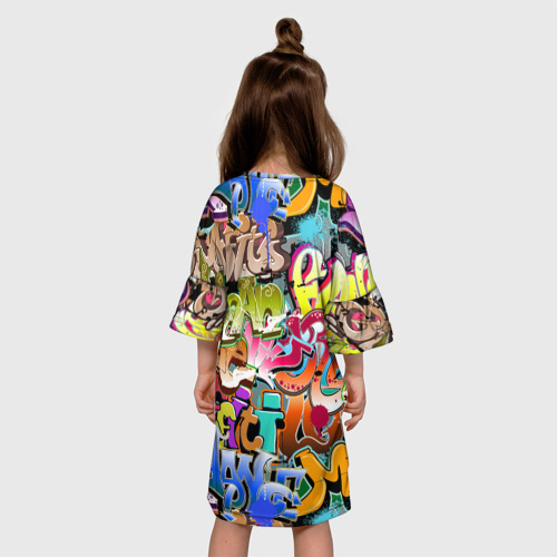 Детское платье 3D с принтом Надпись и краска граффити, вид сзади #2