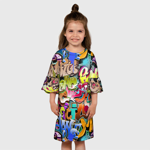 Детское платье 3D с принтом Надпись и краска граффити, вид сбоку #3