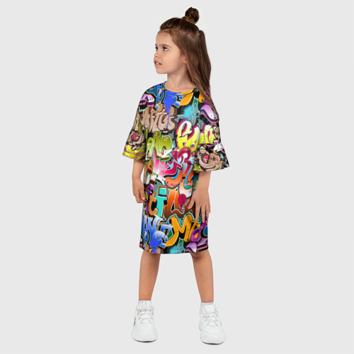 Детское платье 3D с принтом Надпись и краска граффити, фото на моделе #1