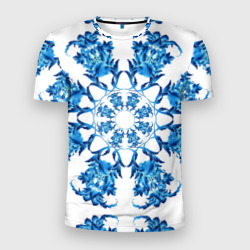 Мужская футболка 3D Slim Гжель синий цветок