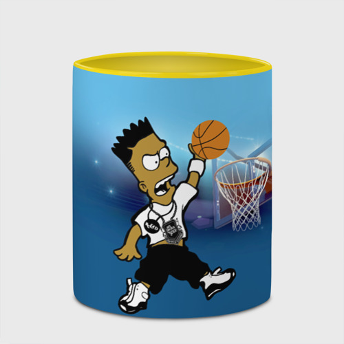 Кружка с полной запечаткой Bart Simpson забивает мяч в кольцо, цвет белый + желтый - фото 4