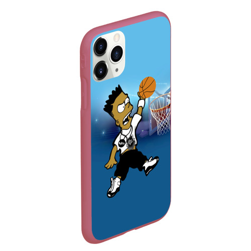 Чехол для iPhone 11 Pro Max матовый Bart Simpson забивает мяч в кольцо, цвет малиновый - фото 3