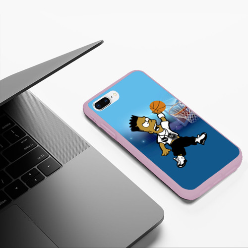 Чехол для iPhone 7Plus/8 Plus матовый Bart Simpson забивает мяч в кольцо, цвет розовый - фото 5