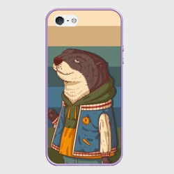 Чехол для iPhone 5/5S матовый Хорек на полосатом фоне