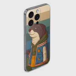 Чехол для iPhone 16 Pro Max силиконовый с защитой камеры Хорек на полосатом фоне - фото 2