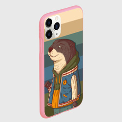 Чехол для iPhone 11 Pro Max матовый Хорек на полосатом фоне - фото 2