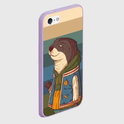 Чехол для iPhone 5/5S матовый Хорек на полосатом фоне - фото 2