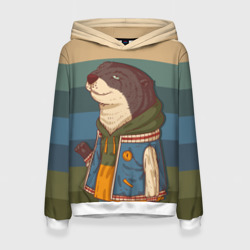 Женская толстовка 3D Хорек на полосатом фоне