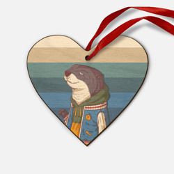 Деревянная игрушка Сердце Хорек на полосатом фоне