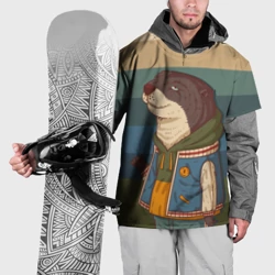 Накидка на куртку 3D Хорек на полосатом фоне