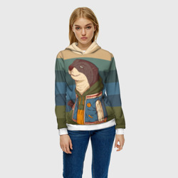 Женская толстовка 3D Хорек на полосатом фоне - фото 2