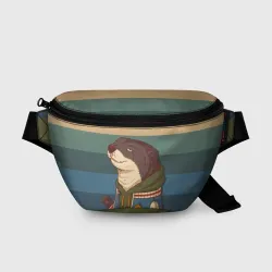 Поясная сумка 3D Хорек на полосатом фоне