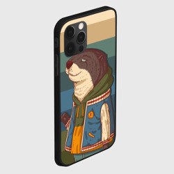 Чехол для iPhone 12 Pro Хорек на полосатом фоне - фото 2