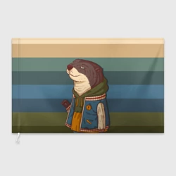 Флаг 3D Хорек на полосатом фоне