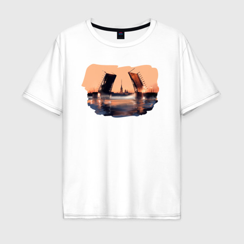 Мужская футболка из хлопка оверсайз с принтом Закат в Питере, вид спереди №1