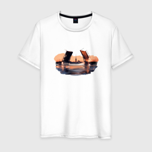 Мужская футболка из хлопка с принтом Закат в Питере, вид спереди №1