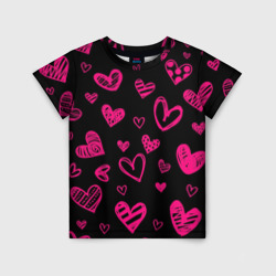 Детская футболка 3D Розовые сердца