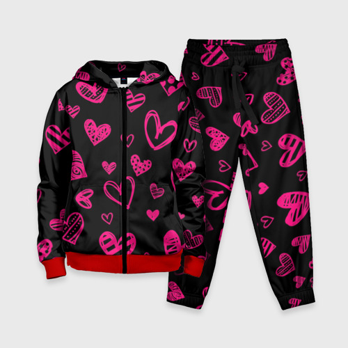Детский 3D костюм с принтом Розовые сердца, вид спереди #2