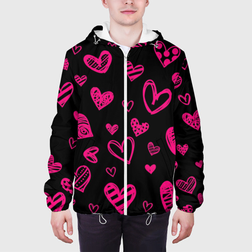 Мужская куртка 3D Розовые сердца, цвет 3D печать - фото 4