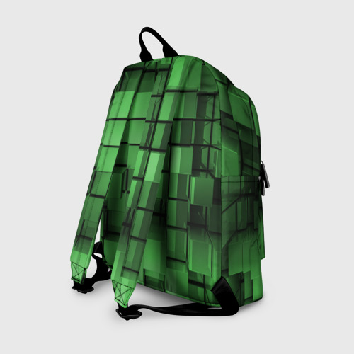 Рюкзак 3D с принтом Киберпанк броня - зелёные металлические кубы, вид сзади #1