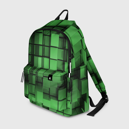 Рюкзак 3D с принтом Киберпанк броня - зелёные металлические кубы, вид спереди #2