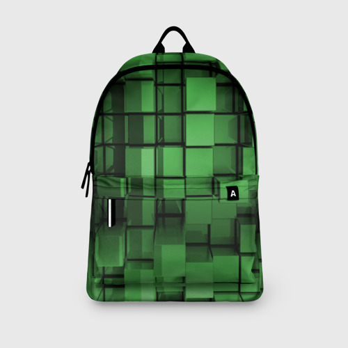 Рюкзак 3D с принтом Киберпанк броня - зелёные металлические кубы, вид сбоку #3
