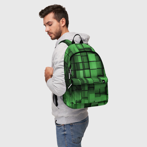 Рюкзак 3D с принтом Киберпанк броня - зелёные металлические кубы, фото на моделе #1