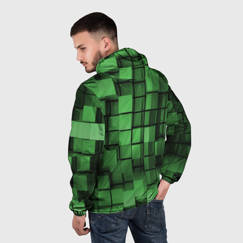Мужская ветровка 3D с принтом Киберпанк броня - зелёные металлические кубы, вид сзади #2