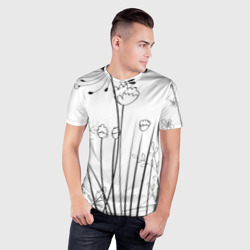 Мужская футболка 3D Slim Цветочный черно-белый орнамент - фото 2