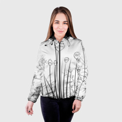 Женская куртка 3D Цветочный черно-белый орнамент - фото 2