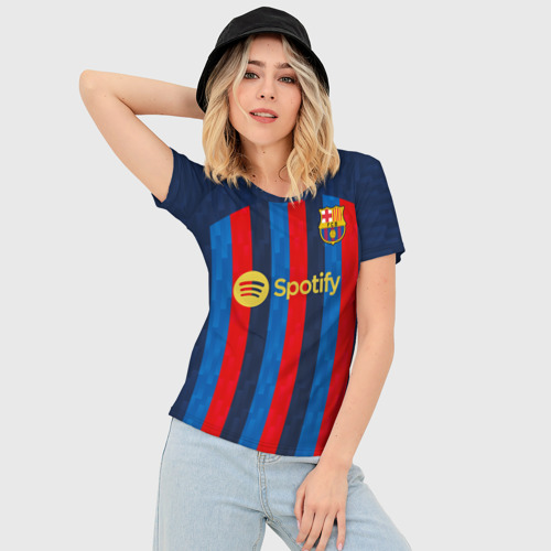Женская футболка 3D Slim Педри Барселона форма 2022-2023, цвет 3D печать - фото 3