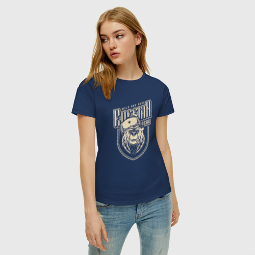 Женская футболка хлопок Медведь Русский, цвет темно-синий - фото 3