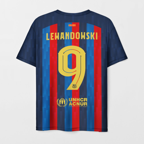Мужская футболка с принтом Левандовский Барселона форма 2022/2023, вид сзади №1