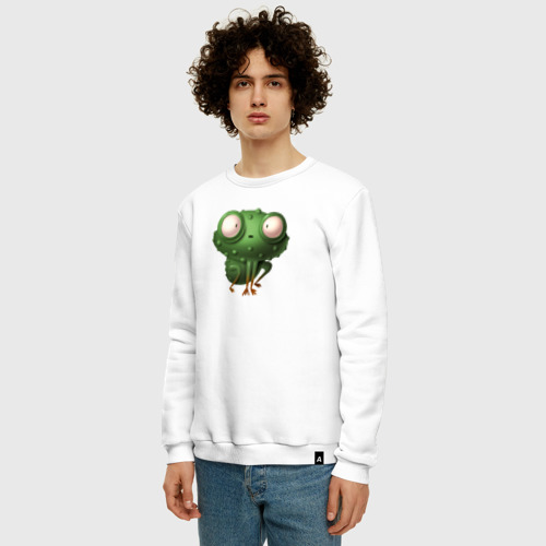 Мужской свитшот хлопок с принтом Удивленный лягушонок, фото на моделе #1