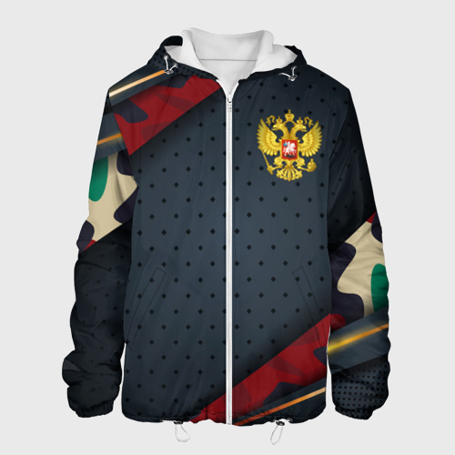Мужская куртка 3D Герб России черно-красный камуфляж, цвет 3D печать