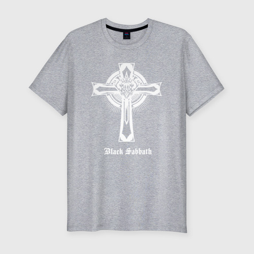 Мужская приталенная футболка из хлопка с принтом Black Sabbath крест, вид спереди №1