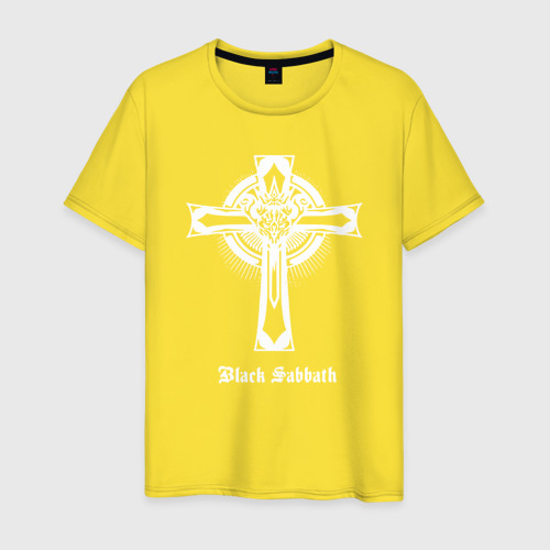 Мужская футболка хлопок Black Sabbath крест, цвет желтый
