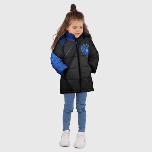 Зимняя куртка для девочек 3D Черно-синий герб России, цвет черный - фото 5