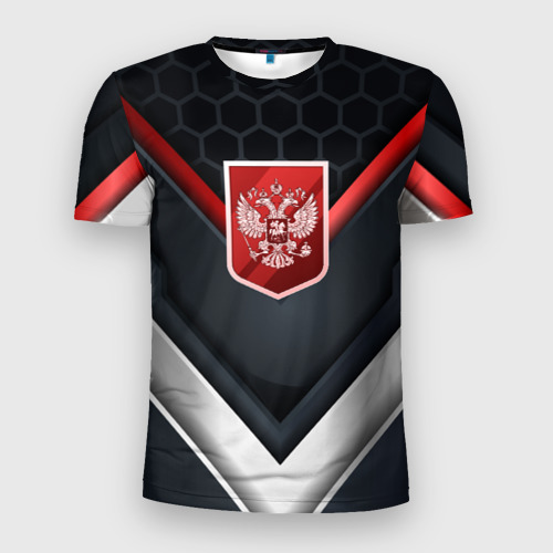 Мужская футболка 3D Slim с принтом Красный герб России, вид спереди #2
