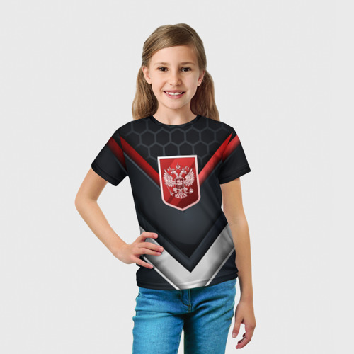 Детская футболка 3D с принтом Красный герб России, вид сбоку #3