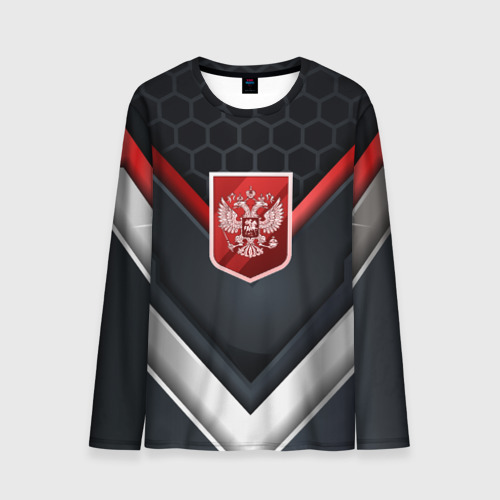 Мужской лонгслив 3D с принтом Красный герб России, вид спереди #2
