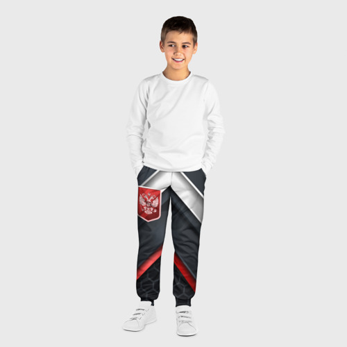 Детские брюки 3D с принтом Герб России на объемном фоне, вид сбоку #3
