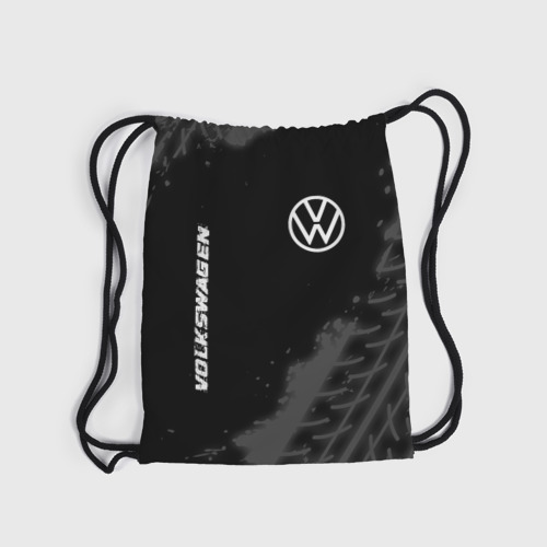 Рюкзак-мешок 3D Volkswagen Speed на темном фоне со следами шин: надпись, символ - фото 6
