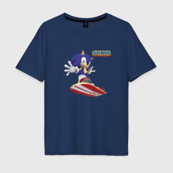 Мужская футболка хлопок Oversize Sonic hedgehog - hoverboarding