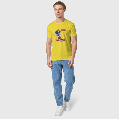 Мужская футболка хлопок Sonic hedgehog - hoverboarding, цвет желтый - фото 5