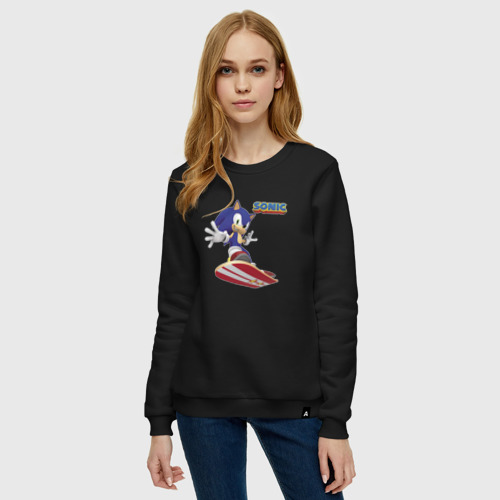 Женский свитшот хлопок Sonic hedgehog - hoverboarding, цвет черный - фото 3